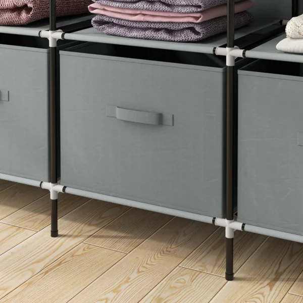 Stoffenkast kledingkast met kledingstang 10 vakken 4 lades garderobe vlies look donkergrijs voor slaapkamer & gang 10