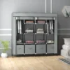 Stoffenkast kledingkast met kledingstang 10 vakken 4 lades garderobe vlies look donkergrijs voor slaapkamer & gang 2