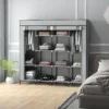 Stoffenkast kledingkast met kledingstang 10 vakken 4 lades garderobe vlies look donkergrijs voor slaapkamer & gang 7