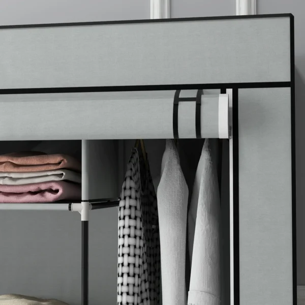 Stoffenkast kledingkast met kledingstang 10 vakken 4 lades garderobe vlies look donkergrijs voor slaapkamer & gang 8