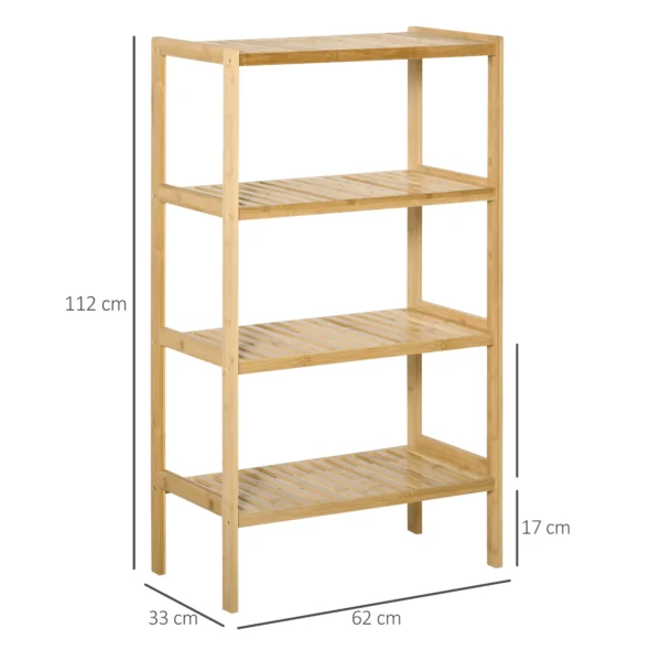 Strandrek 4 laags boekenrek van bamboe 62x33x112cm voor kantoor opslag keuken natuur 4
