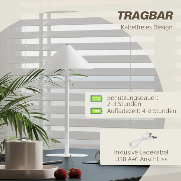 Tafellamp 2 delige set met 3 lichtkleuren, oplaadbare usb a+c nachtlamp met touch schakelaar voor woonkamer, slaapkamer metaal, wit 7