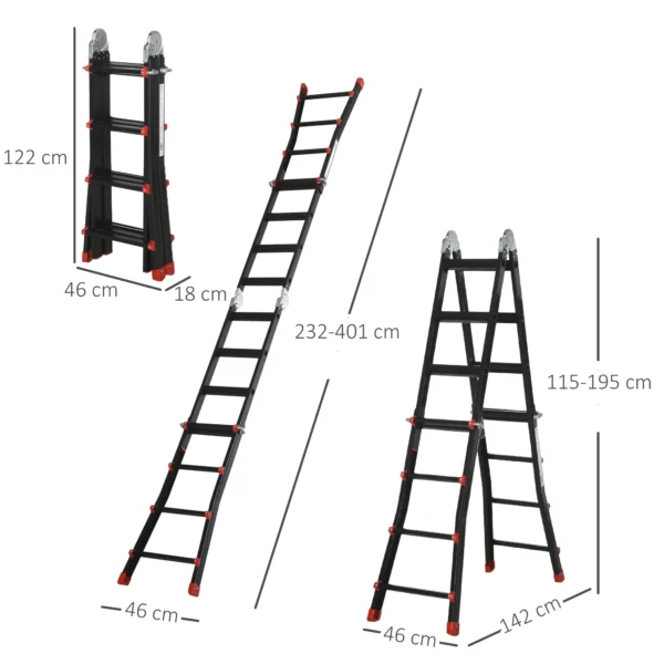 Telescopische vouwladder, 4m aluminium ladder antislip aluminium ladder a frame telescopische uitschuifladder tot 150 kg draagvermogen 4