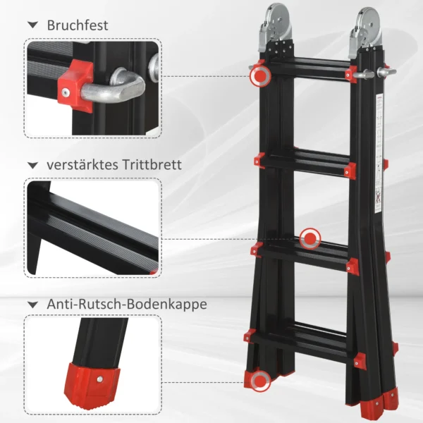 Telescopische vouwladder, 4m aluminium ladder antislip aluminium ladder a frame telescopische uitschuifladder tot 150 kg draagvermogen 8