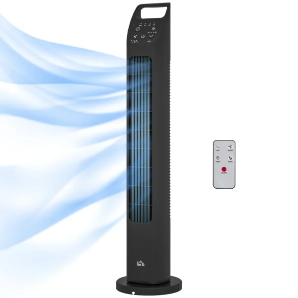 Torenventilator, staande ventilator met 3 modi, afstandsbediening, 50w ventilator met 4h timer, 75° oscillatie, voor slaapkamer, zwart 1