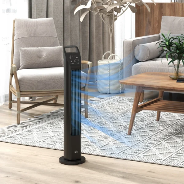 Torenventilator, staande ventilator met 3 modi, afstandsbediening, 50w ventilator met 4h timer, 75° oscillatie, voor slaapkamer, zwart 2