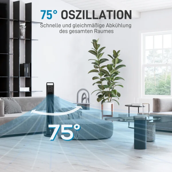 Torenventilator, staande ventilator met 3 modi, afstandsbediening, 50w ventilator met 4h timer, 75° oscillatie, voor slaapkamer, zwart 6