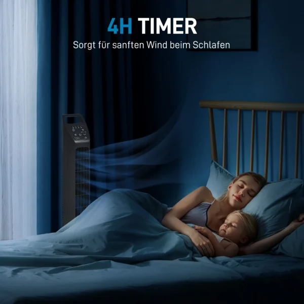 Torenventilator, staande ventilator met 3 modi, afstandsbediening, 50w ventilator met 4h timer, 75° oscillatie, voor slaapkamer, zwart 7
