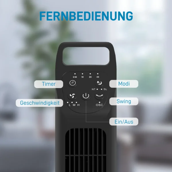 Torenventilator, staande ventilator met 3 modi, afstandsbediening, 50w ventilator met 4h timer, 75° oscillatie, voor slaapkamer, zwart 8
