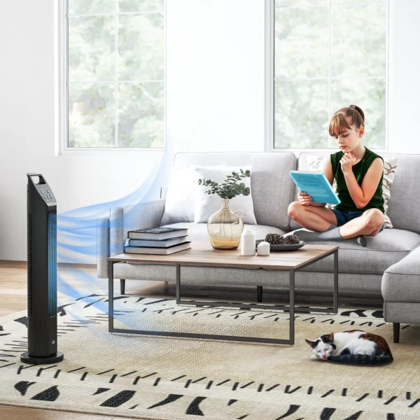 Torenventilator, staande ventilator met 3 modi, afstandsbediening, 50w ventilator met 4h timer, 75° oscillatie, voor slaapkamer, zwart 9