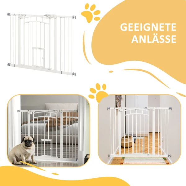 Trapbeschermingshek voor honden met automatisch sluitmechanisme en kattenluik, boorvrij, 74 100cm, wit 10