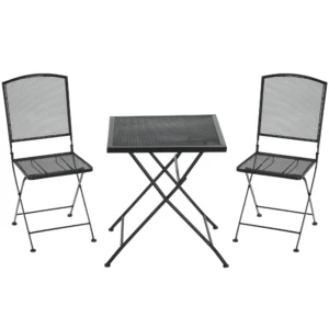 Tuin zitgroep bistro set 3 personen met 1 tafel en 2 opvouwbare stoelen, metaal grijs voor terras en balkon 1