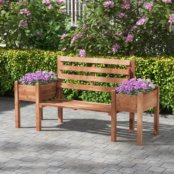 Tuinbank, 2 zits bank, houten bank, balkonbank met bloembak, voor tuin, terras, tot 240 kg belastbaar 2
