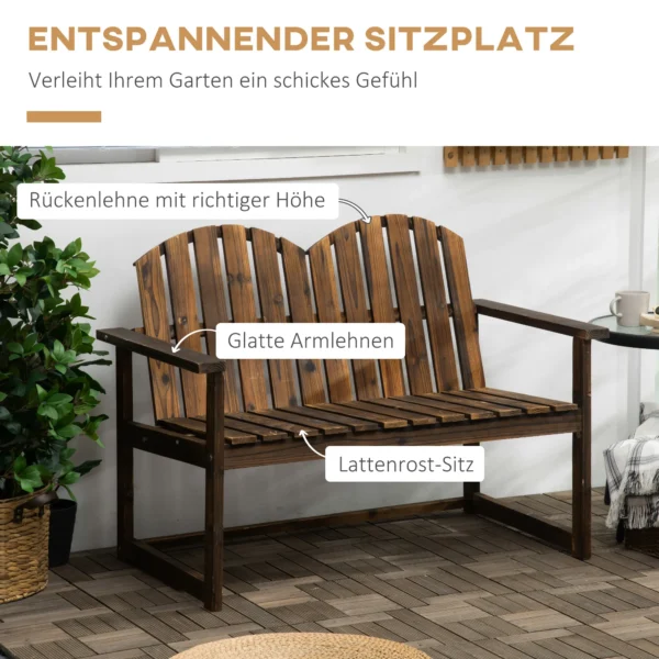 Tuinbank 2 zits houten bank met rugleuning en armleuning tot 240 kg belastbaar voor tuin en balkon, verkoold 5