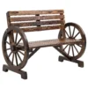Tuinbank 2 zits houten bank met wagenwiel armleuningen in landhuisstijl, sparrenhout, bruin, 105,5x56x79cm 1