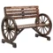 Tuinbank 2 zits houten bank met wagenwiel armleuningen in landhuisstijl, sparrenhout, bruin, 105,5x56x79cm 1
