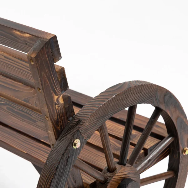 Tuinbank 2 zits houten bank met wagenwiel armleuningen in landhuisstijl, sparrenhout, bruin, 105,5x56x79cm 10