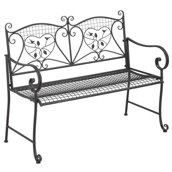 Tuinbank 2 zits rugleuning parkbank zitbank tuin weerbestendig antieke look metaal koffie 114x53,3x91cm 1