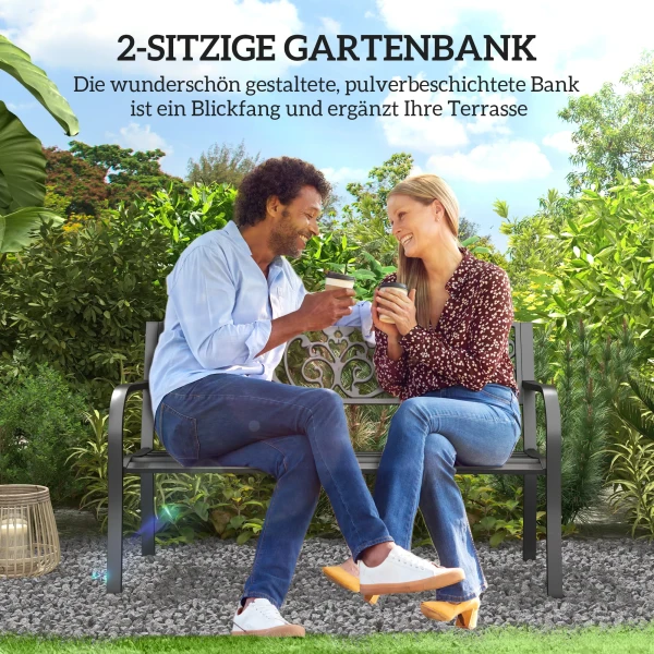 Tuinbank metaal 2 zitter parkbank met rugleuning en armleuning weerbestendig tot 250 kg belastbaar voor balkon en terras zwart 5