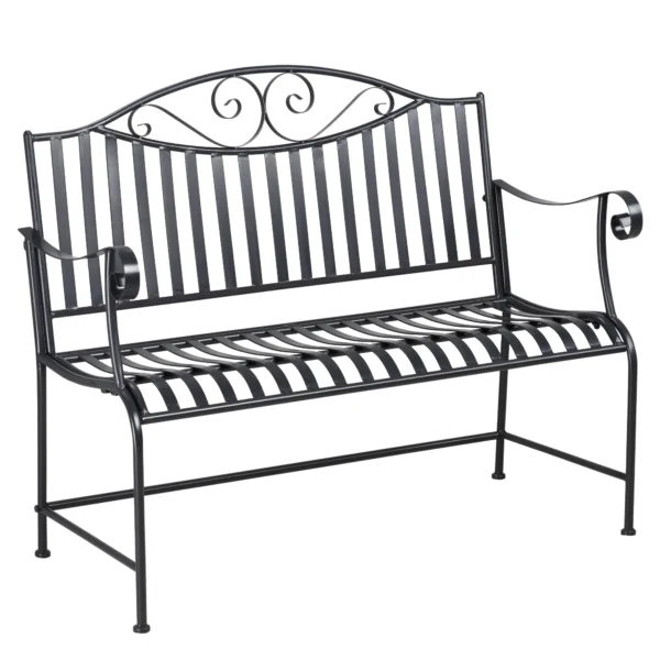 Tuinbank zitbank 2 personen parkbank armleuning metalen bank tuin balkon terras tot 220kg grijs 155x54x96cm 1
