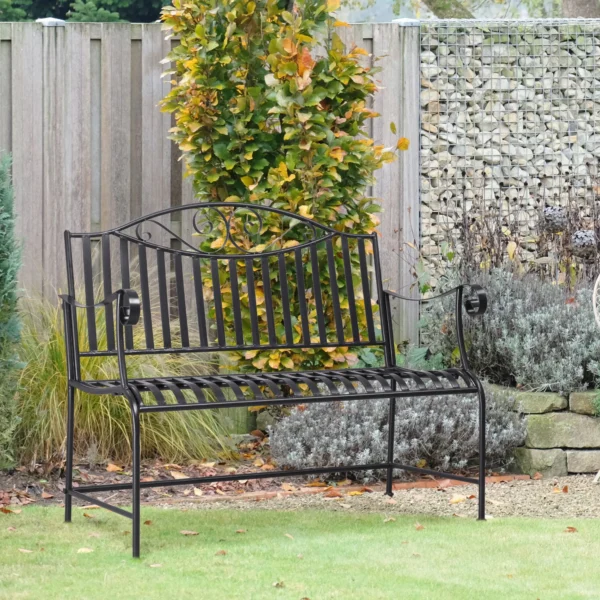 Tuinbank zitbank 2 personen parkbank armleuning metalen bank tuin balkon terras tot 220kg grijs 155x54x96cm 2