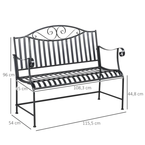 Tuinbank zitbank 2 personen parkbank armleuning metalen bank tuin balkon terras tot 220kg grijs 155x54x96cm 4