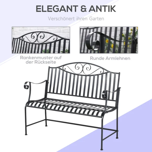 Tuinbank zitbank 2 personen parkbank armleuning metalen bank tuin balkon terras tot 220kg grijs 155x54x96cm 6