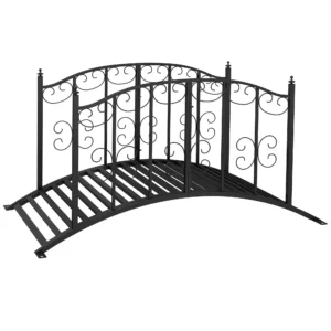 Tuinbrug staal 1,19 m vijverbrug met leuning en bloemenpatroon, decoratieve brug tot 120 kg voor balkon en terras, zwart 1