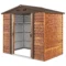 Tuinhuis metaal in houtlook 3 m² 152 x 235,7 x 208,7 cm tuinschuur met zadeldak venster dubbele schuifdeuren weerbestendig tuinhuisje outdoor tuinschuur voor achtertuin bruin 1