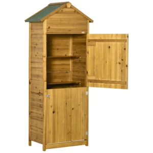 Tuinhuis van natuurhout, gereedschapskast, tuinkast, tuinhuisje, gereedschapsschuur, 2 planken, weerbestendig, 2 deuren, 79 x 49 x 191,5cm 1