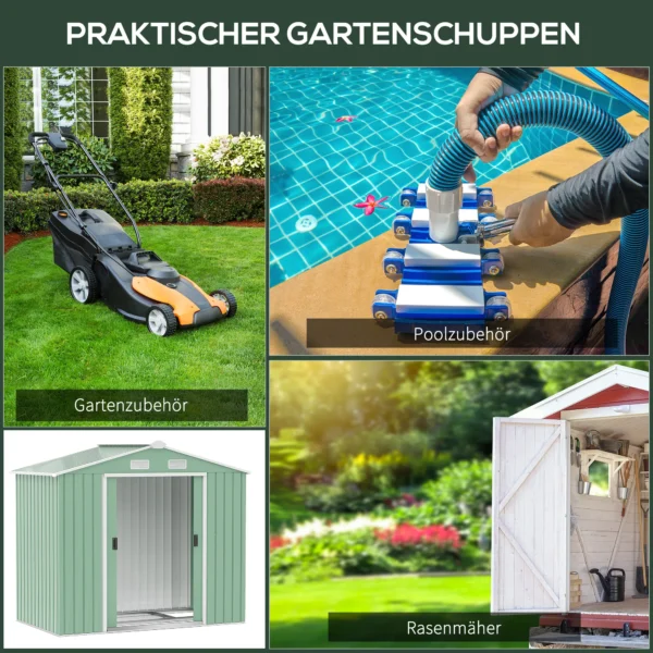 Tuinhuisje met schuifdeuren gemaakt van staal, weerbestendig, met fundering, lichtgroen, 213x130x185cm 7
