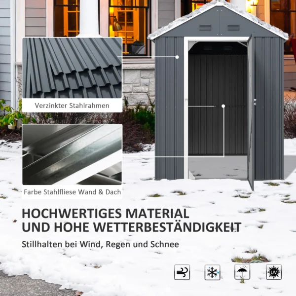 Tuinhuisje van staal 4㎡ met venster, afsluitbare tuinkast 259 x 172 x 222 cm, tuinhuis voor balkon terras donkergrijs 5