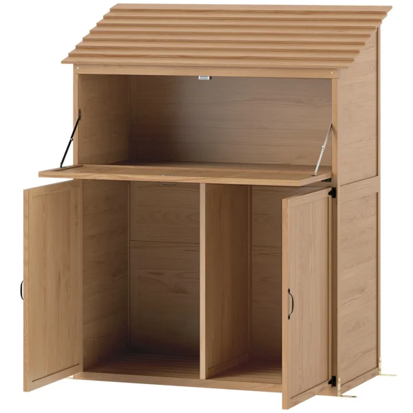 Tuinkast hout, gereedschapsschuur met trapsgewijs schuin dak, opvouwbare plank, tafel, dubbele deuren 110 x 54 x 136 cm, weerbestendige gereedschapskast, tuinhuisje tuinschuur voor tuin, terras, natuurhout 1