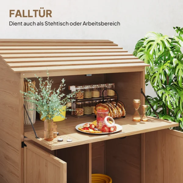 Tuinkast hout, gereedschapsschuur met trapsgewijs schuin dak, opvouwbare plank, tafel, dubbele deuren 110 x 54 x 136 cm, weerbestendige gereedschapskast, tuinhuisje tuinschuur voor tuin, terras, natuurhout 5