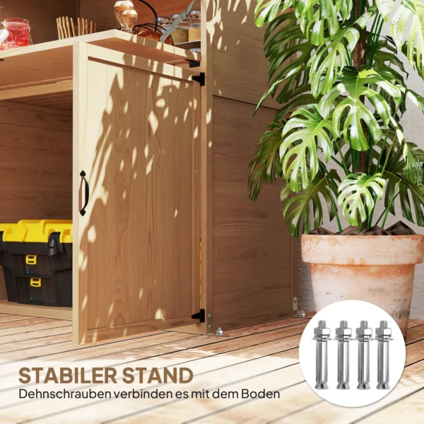 Tuinkast hout, gereedschapsschuur met trapsgewijs schuin dak, opvouwbare plank, tafel, dubbele deuren 110 x 54 x 136 cm, weerbestendige gereedschapskast, tuinhuisje tuinschuur voor tuin, terras, natuurhout 7