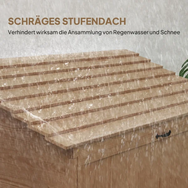 Tuinkast hout, gereedschapsschuur met trapsgewijs schuin dak, opvouwbare plank, tafel, dubbele deuren 110 x 54 x 136 cm, weerbestendige gereedschapskast, tuinhuisje tuinschuur voor tuin, terras, natuurhout 8