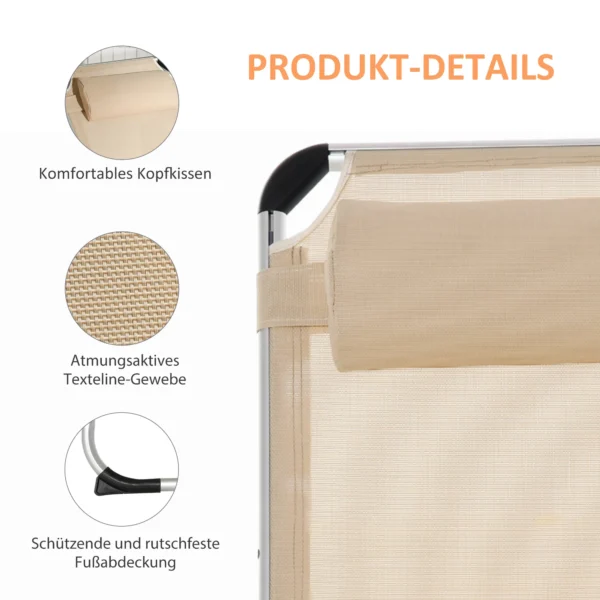 Tuinligstoel alu 5 voudig verstelbaar opvouwbaar ergonomisch, netstof beige 170x60x76cm voor tuin & terras 5