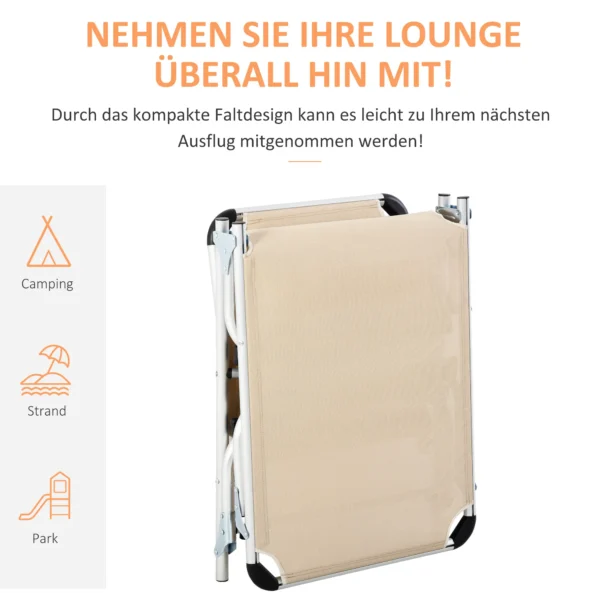 Tuinligstoel alu 5 voudig verstelbaar opvouwbaar ergonomisch, netstof beige 170x60x76cm voor tuin & terras 7