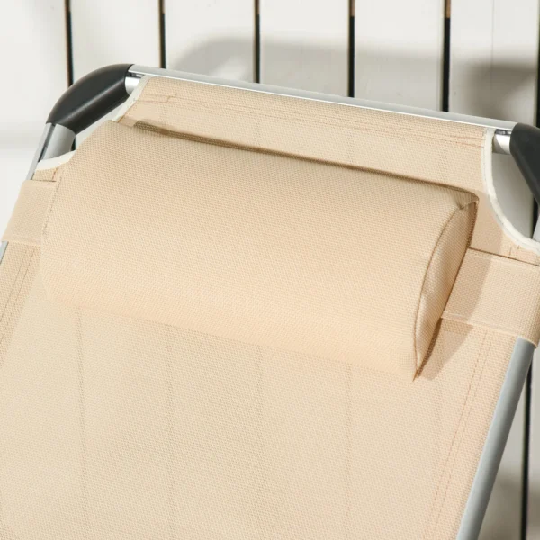 Tuinligstoel alu 5 voudig verstelbaar opvouwbaar ergonomisch, netstof beige 170x60x76cm voor tuin & terras 9