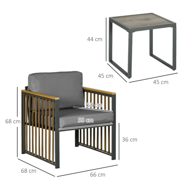 Tuinmeubelset 3 delig. bistroset met salontafel & 2 stoelen, tuinzitgroep met kussens, grijs, ideaal voor terras & balkon 4