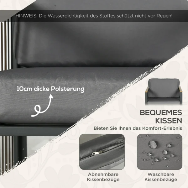 Tuinmeubelset 3 delig. bistroset met salontafel & 2 stoelen, tuinzitgroep met kussens, grijs, ideaal voor terras & balkon 6