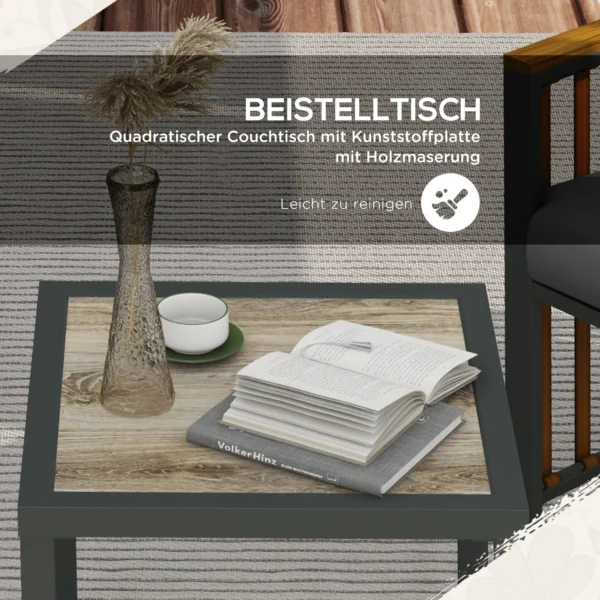 Tuinmeubelset 3 delig. bistroset met salontafel & 2 stoelen, tuinzitgroep met kussens, grijs, ideaal voor terras & balkon 7