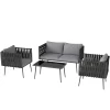 Tuinmeubelset 4 personen weerbestendig balkonmeubelset met 2 zits bank, stoel glazen tafel zitkussens outdoor zitgroep tuinset tuinlounge voor tuin balkon lichtgrijs 1