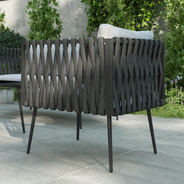 Tuinmeubelset 4 personen weerbestendig balkonmeubelset met 2 zits bank, stoel glazen tafel zitkussens outdoor zitgroep tuinset tuinlounge voor tuin balkon lichtgrijs 10