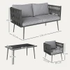 Tuinmeubelset 4 personen weerbestendig balkonmeubelset met 2 zits bank, stoel glazen tafel zitkussens outdoor zitgroep tuinset tuinlounge voor tuin balkon lichtgrijs 4