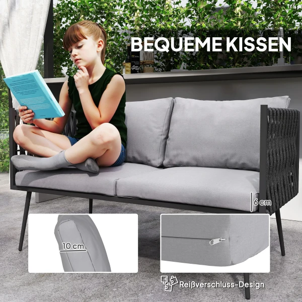 Tuinmeubelset 4 personen weerbestendig balkonmeubelset met 2 zits bank, stoel glazen tafel zitkussens outdoor zitgroep tuinset tuinlounge voor tuin balkon lichtgrijs 6