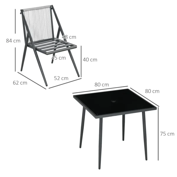 Tuinmeubelset 5 delig zitgroep met tafel en 4 stoelen, balkonmeubilair met paraplu gat, duurzaam polyester in donkergrijs 4