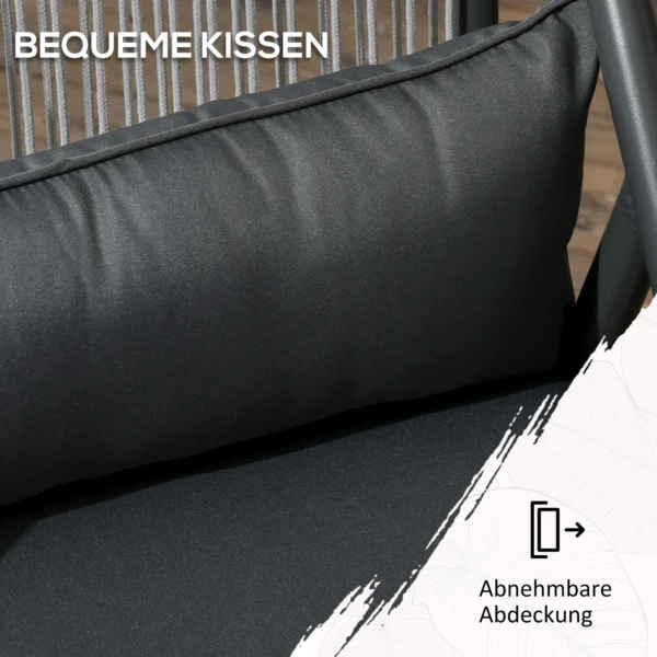 Tuinmeubelset 5 delig zitgroep met tafel en 4 stoelen, balkonmeubilair met paraplu gat, duurzaam polyester in donkergrijs 5