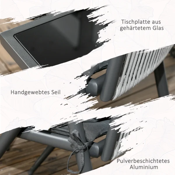Tuinmeubelset 5 delig zitgroep met tafel en 4 stoelen, balkonmeubilair met paraplu gat, duurzaam polyester in donkergrijs 6