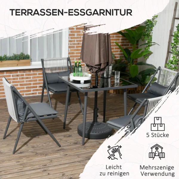 Tuinmeubelset 5 delig zitgroep met tafel en 4 stoelen, balkonmeubilair met paraplu gat, duurzaam polyester in donkergrijs 7